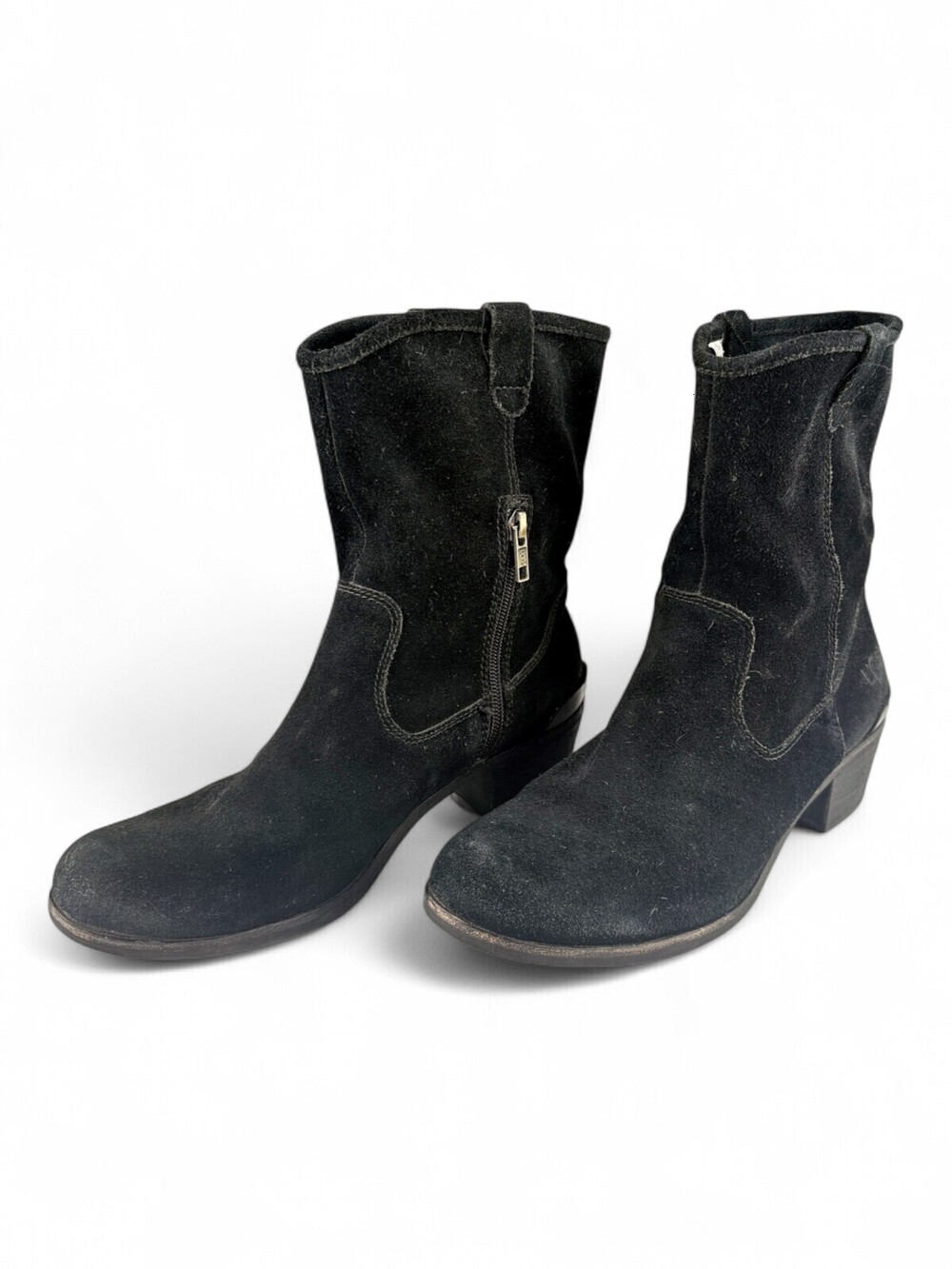 UGG Black Suede Block-Heel Ankle Boots Sz 9